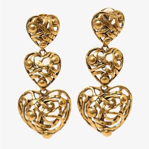 *Rare* Oscar De La Renta - Gold Tone Heart Drop Clip Earings